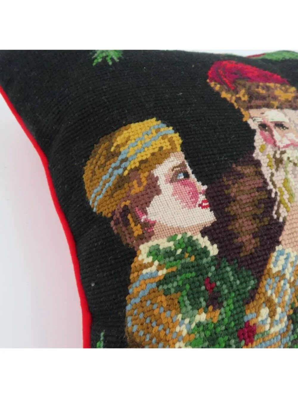 Father Christmas Papa Noel Children Needlepoint Throw Accent Pillow Xmas Holiday